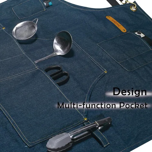 Miniatura 5 de Professional Unisex Chef Apron Cross-Back, Large Pockets, Water-Resistant Cotton Canvas