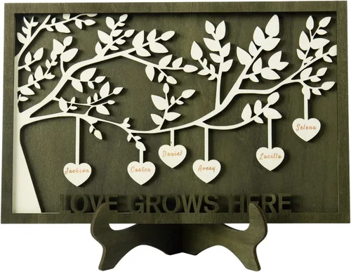 Miniatura 15 de Joyforisa Regalos para mamá y abuela, marco personalizado del árbol de la vida con corazones y nombres, marco de árbol familiar de madera Estilo 1