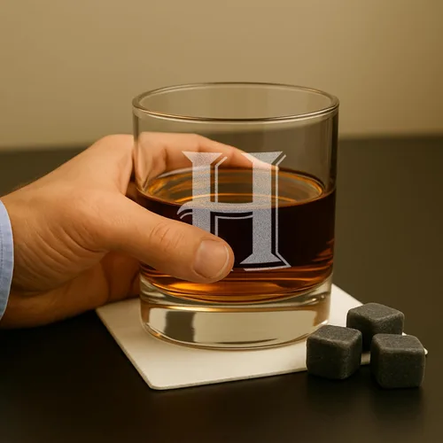 Miniatura 2 de On The Rox Drinks [Monograma H] – Juego de 4 piezas de vasos rocks de whisky bourbon de 11 onzas grabados con base pesada, cristal elegante