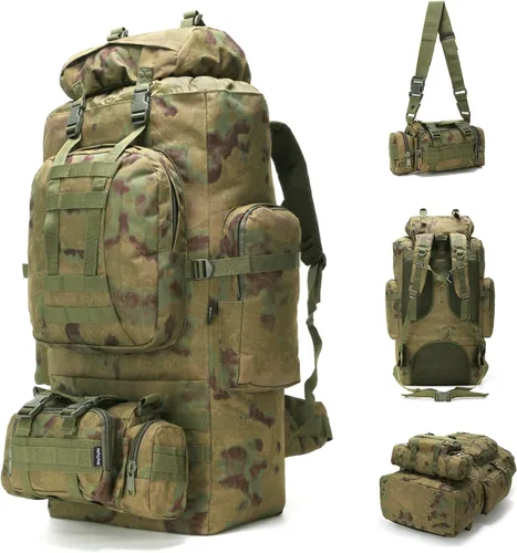 100L Mochila de Camping y Senderismo, Mochila Táctica Militar Molle, Mochila de Senderismo Ligera Impermeable, Verde Ruin, Grande