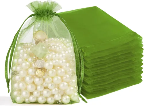 Miniatura 57 de Crweety 50 Piezas Bolsas de Organza Doradas de 3 x 4 Pulgadas, Pequeñas Bolsas de Regalo de Malla con Cordón para Favores de Boda, Despedida