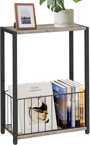 Miniatura 13 de Homleke Juego de 2 mesas laterales estrechas con soporte para revistas, mesas auxiliares delgadas perfectas para espacios pequeños, diseño que Negro