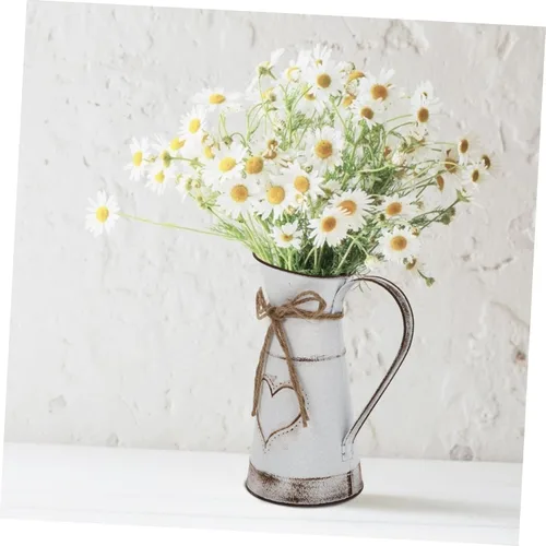 Miniatura 8 de BESTOYARD Florero francés vintage, jarrón de hierro, jarrón alto galvanizado, pequeño jarrón de estaño, maceta de mesa, maceta rústica con arreglo