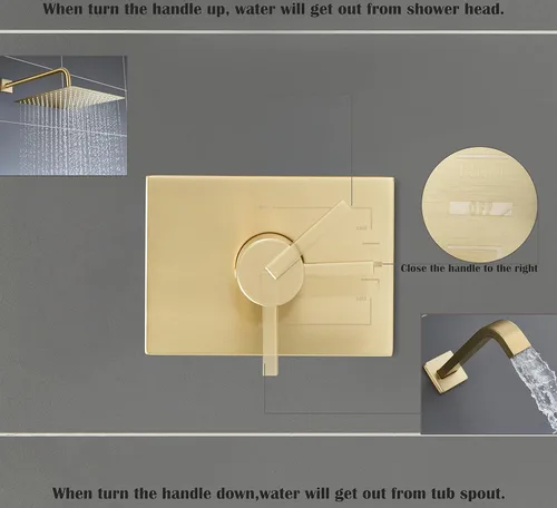 Miniatura 3 de SOOOHOT Juego de accesorios de ducha de oro cepillado, juego de grifo de bañera y ducha con cabezal de ducha dorado de 12 pulgadas y boquilla