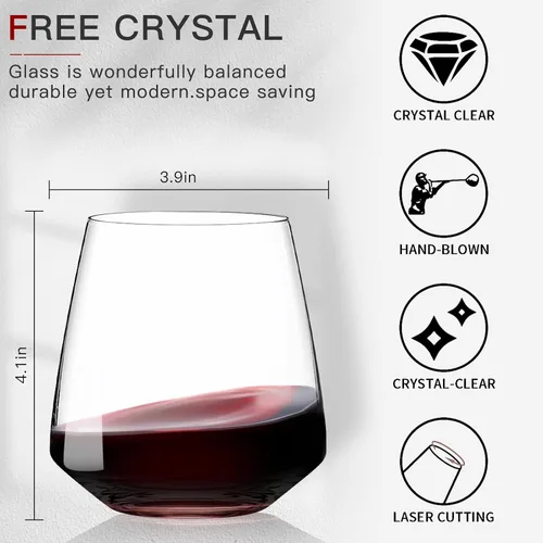 Miniatura 4 de Juego de copas de vino sin tallo de 4 a 15 onzas, transparentes y modernas copas de vino sopladas a mano, vidrio de cristal de diseño europeo