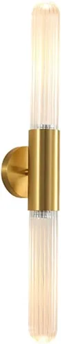 Apliques de pared dorados, apliques de cobre de 25.6 in de alto, 2 luces de tocador con tubo de vidrio para sala de estar, lámparas de pared para
