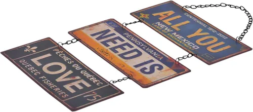 Miniatura 3 de NIKKY HOME Placa colgante de metal con texto en inglés «All You Need is Love» para decoración de habitación de los años 70, 12.01 x 0.2 x 23.82