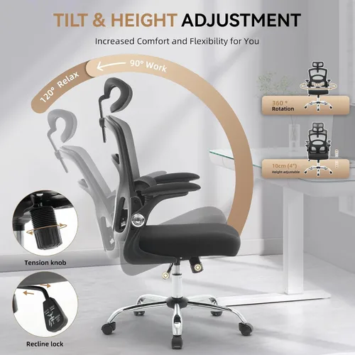 Miniatura 4 de Ergonomic Office Chair with Lumbar Support & Adjustable Headrest, High Back Mesh Computer Chair 360° Swivel Rolling Desk Chair Swivel Desk Chair for