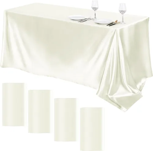 Miniatura 20 de TURSTIN Paquete de 4 manteles de satén negro de 102 x 58 pulgadas, mantel rectangular de seda brillante, tela suave, decoración de mesa para bodas