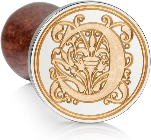 Miniatura 16 de Sello de cera Mceal, sello grande de 1 1/5"(30mm) de diámetro, cabeza de latón plateado con mango de madera, serie de letras de la A a la Z