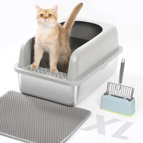 Miniatura 4 de Caja de arena para gatos de acero inoxidable XL para gatos grandes- Caja de arena de metal extra grande con tapa, incluye pala de arena de metal