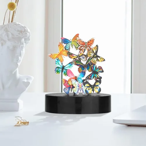 Miniatura 5 de Juguetes de escritorio para oficina para adultos, diseño de mariposas magnéticas, decoración de escritorio para mujer, oficina (base circular)