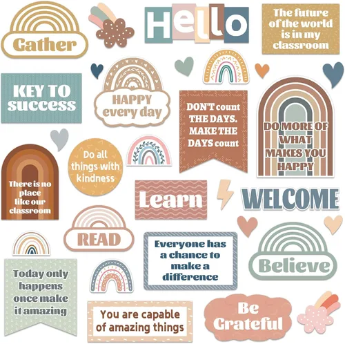 Miniatura 29 de Conjunto de Tablero de Anuncios Bombilla Keep Shining, Decoración Motivacional para el Aula, Regreso a la Escuela, Recortes de Papel Temáticos