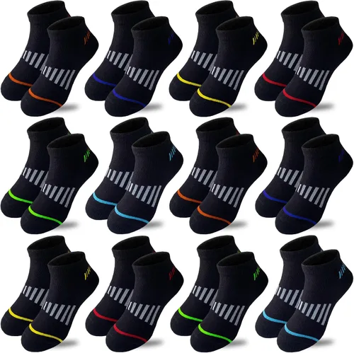 Miniatura 23 de 12 pares de calcetines de algodón atléticos para niños, calcetines de algodón medio acolchados de corte bajo