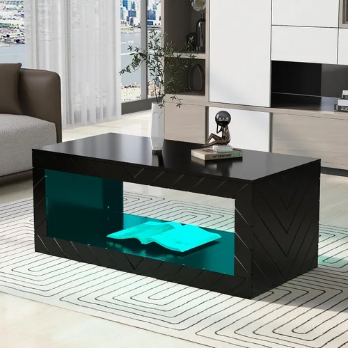 Miniatura 3 de LUMISOL Mesa de centro LED con almacenamiento abierto, moderna mesa de centro de alto brillo con 16 luces LED de colores, mesa central rectangular