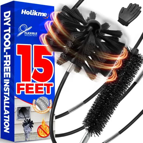 Holikme Kit limpiador de ventilación de secadora de 15 pies, removedor de pelusas, se extiende hasta 15 pies, cabezal de cepillo sintético, uso con