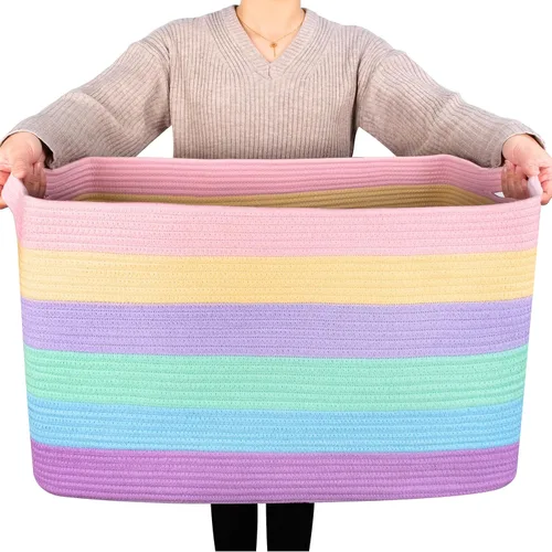 MINTWOOD Design Cesta de almacenamiento rectangular de 22 pulgadas con asas para lavandería, toallas de piscina y zapatos, organizador de juguetes