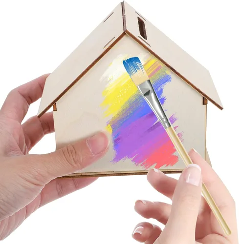 Miniatura 6 de Kisangel 5 alcancías de madera sin terminar, caja de ahorro de casa pintable con tapón de goma inferior, juguetes educativos de manualidades