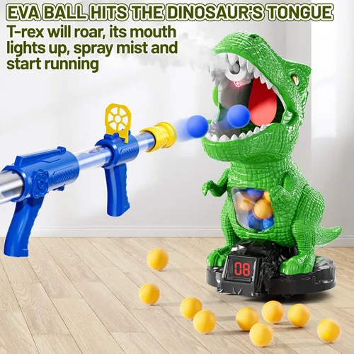 Miniatura 4 de NIPLOOOW Juguetes de disparo de dinosaurios movibles para niños de 3 a 8 años, juguete de tiro móvil con lanzador de bomba de aire, juego