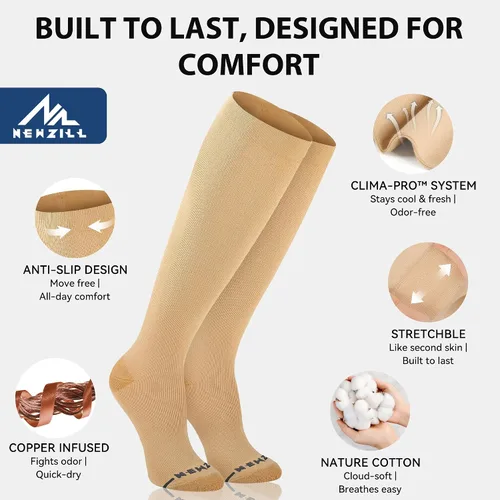 Miniatura 4 de NEWZILL Calcetines de compresión de cobre para mujeres y hombres, de 15-20 mmHg, algodón con control de olores, calcetines de vestir para negocios