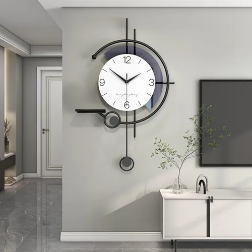 Reloj de Pared Moderno Grande Minimalista Decorativo Relojes de Pared Creatividad Silencioso Sin Tictac Relojes de Péndulo con Estante de