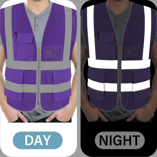 Miniatura 4 de FEimaX Chaleco de seguridad de alta visibilidad, chaleco de trabajo reflectante de malla para hombres y mujeres con bolsillos y cremallera, cumple