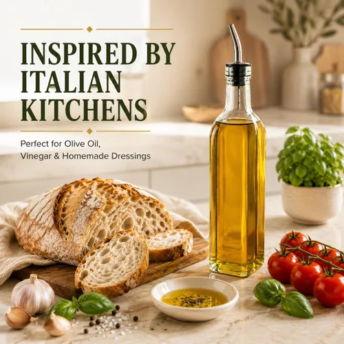 Miniatura 2 de Botella Dispensadora de Aceite de Oliva de Vidrio Italiano - 16 Oz, Cruet de Aceite y Vinagre con Boquilla de Acero Inoxidable para Cocina, Ligero