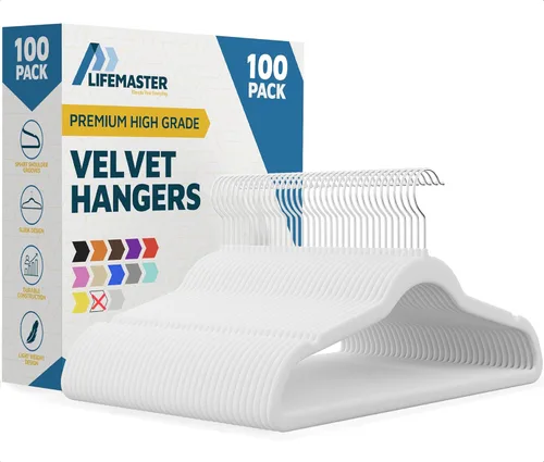 Miniatura 26 de Lifemaster Juego de perchas de plástico antideslizante de terciopelo, juego de 50 piezas antideslizantes con gancho giratorio de 360°, ahorro