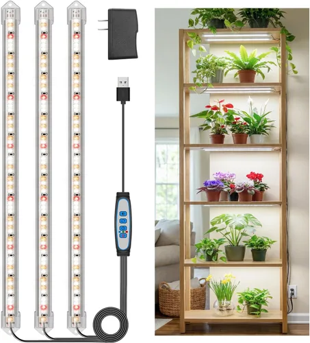 Miniatura 9 de Kullsinss Luces de cultivo para plantas de interior, tiras de luz de crecimiento de plantas de espectro completo de 16 pulgadas con temporizador