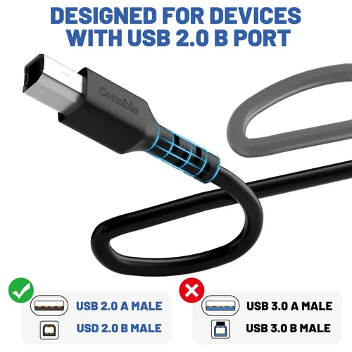 Miniatura 4 de Cable de impresora de 2 pies, USB 2.0 USB-A a USB-B, compatible con HP, Canon, Epson, DAC, Dell, Brother, Brother, Lexmark, Xerox, Samsung, Piano