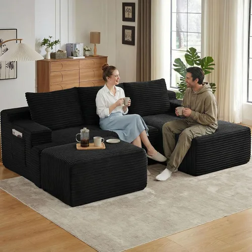 Miniatura 45 de Sofá seccional Cloud de 96 pulgadas, sofá deshuesado para sala de estar, sofá modular con asiento profundo, sofá de pana cómodo y esponjoso con Negro