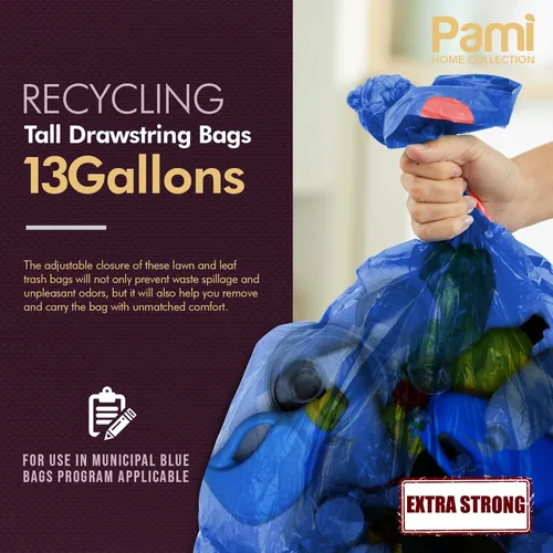 Miniatura 2 de PAMI Bolsas de basura altas con cordón de reciclaje para cocina, bolsas de basura de plástico extra fuertes, forros gruesos para cubos de basura