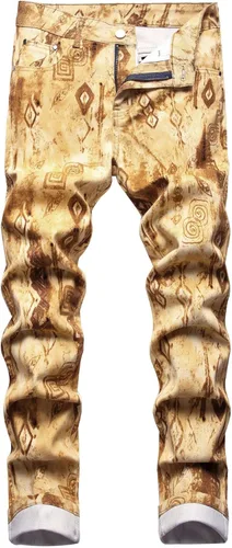 Miniatura 167 de Baylvn - Pantalones de mezclilla entallados y estampados para hombre con corte recto