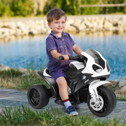 Miniatura 3 de HONEY JOY Motocicleta para niños, BMW con licencia, motocicleta de montar de 6 V con batería, con faros LED, música, pedal, suspensión de resorte