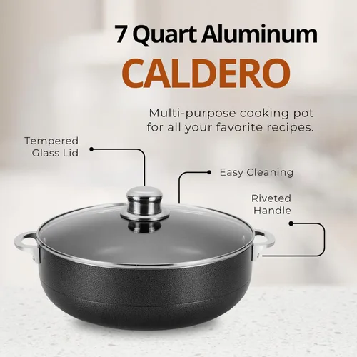 Miniatura 5 de Alpine Cuisine Olla de aluminio antiadherente de 7 cuartos de galón con tapa de vidrio y mango remachado, utensilios de cocina resistentes