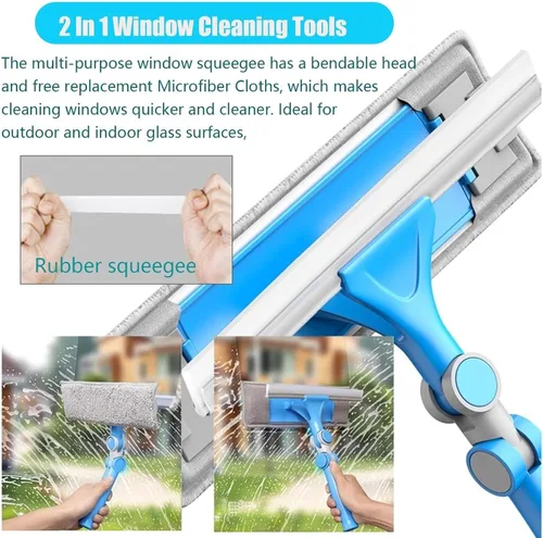 Miniatura 3 de Limpiador de ventanas, 2 en 1, herramienta de limpieza de ventanas, kit de equipo telescópico de lavado de ventanas con cabezal flexible y 2