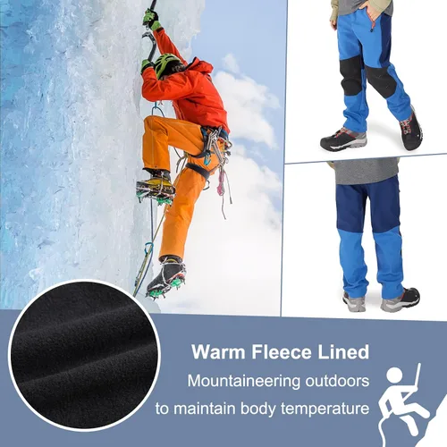 Miniatura 56 de linlon Pantalones impermeables para la nieve para niños y niños, forro polar lind para senderismo, softshell, cálidos, con aislamiento térmico