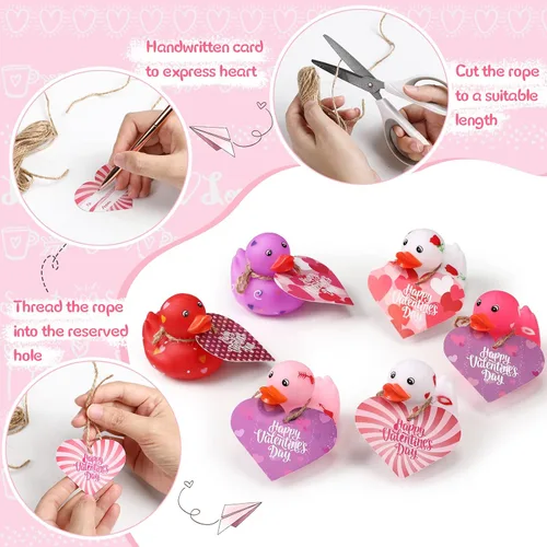 Miniatura 4 de Jerify 48 patos de 2 pulgadas para San Valentín para niños, regalos de intercambio de aula, patos de goma para el día de San Valentín con tarjetas