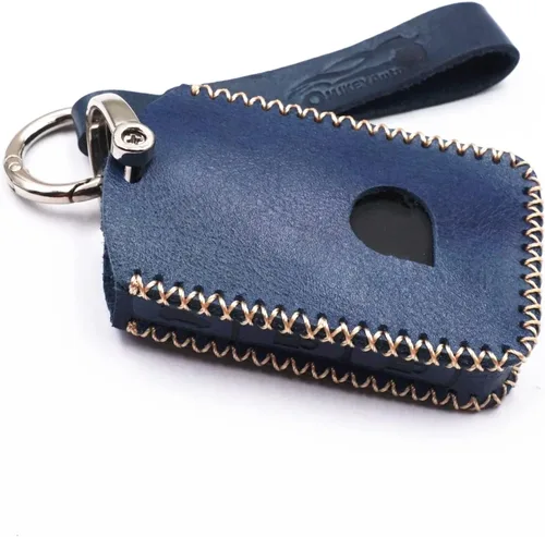 Funda de cuero para llavero remoto inteligente de 4 botones para Volvo XC40 XC60 XC90 S90 S60 V60 V90 2019 2020 2021 2022 2023 (azul)