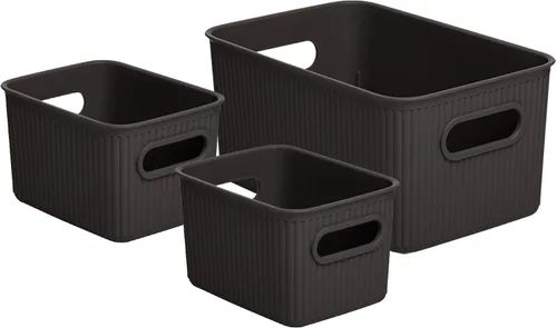 Miniatura 21 de Superio Ribbed Collection – Cesta decorativa de plástico abierta para el hogar, color azul (juego de 4) 1 grande, 1 mediano, 2 pequeñas – cajas