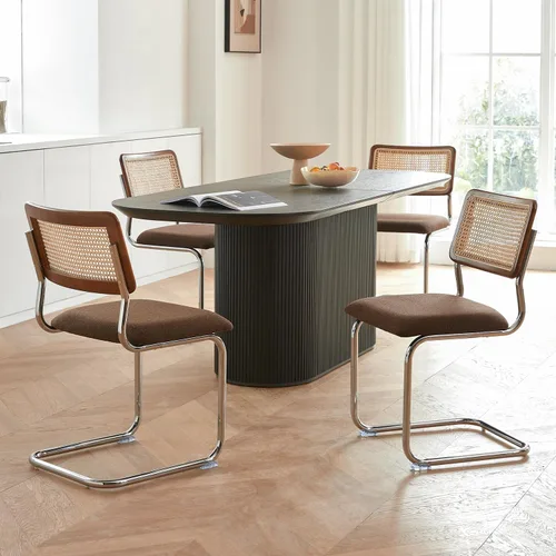 Miniatura 14 de GrandNoor Juego de 2 sillas de comedor de ratán negro con cromo, sillas de cocina de madera modernas de mediados de siglo, sillas de comedor