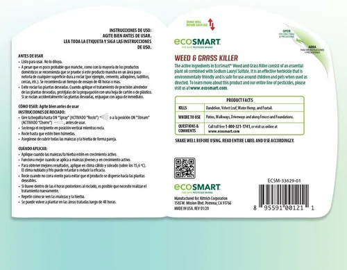 Miniatura 5 de EcoSmart Fórmula en aerosol natural sin glifosato lista para usar para césped, patios, entradas y adoquines, botella de 24 onzas