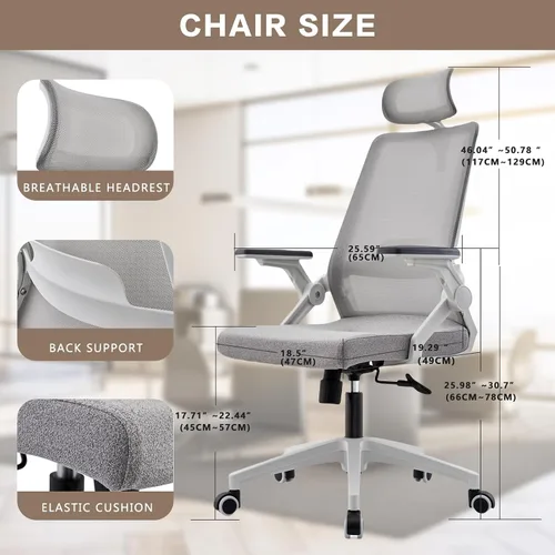 Miniatura 5 de Silla ergonómica para computadora de oficina para comodidad durante todo el día, soporte lumbar dinámico y reposacabezas ajustable, silla