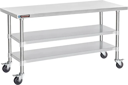 Miniatura 17 de Mesa de trabajo DuraSteel de acero inoxidable 30" x 24" x 34" de altura con 4 ruedas giratorias - Mesa de trabajo para preparación de alimentos