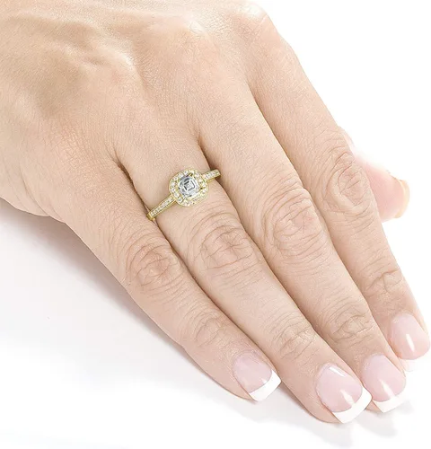 Miniatura 3 de Kobelli Anillo de compromiso de diamante de corte Asscher de 12 quilates (quilates) en oro amarillo de 14 quilates