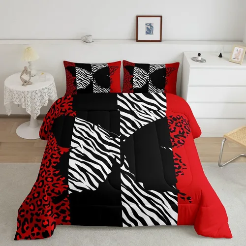 Miniatura 41 de Juego de edredón Manfei Leopardo Rosa Tamaño Individual, Juego de ropa de cama con estampado de cebra negro y blanco 2 piezas para decoración