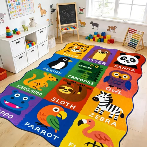 Miniatura 13 de Alfombras infantiles para sala de juegos, 3 x 5 pies, alfombra de área ultra antideslizante, alfombra de juego lavable, bonita alfombra de animales