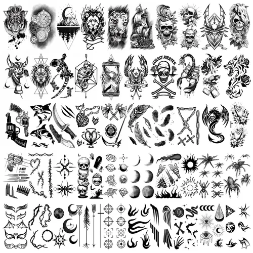 Cerlaza 112 hojas de tatuajes temporales para hombres adultos, tatuajes falsos para cuello, brazo, dedo, tatuajes temporales, tigre, lobo, león,