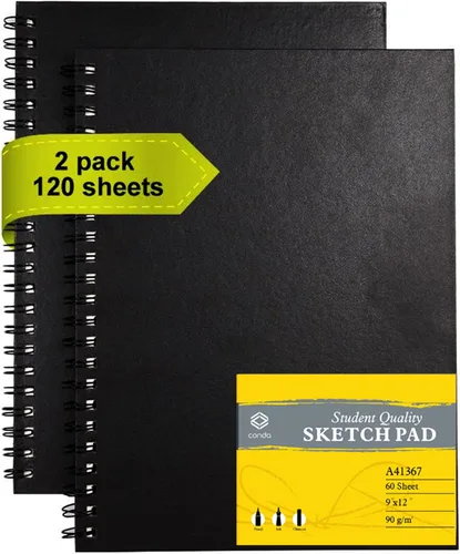 Miniatura 10 de Cuaderno de dibujo de tapa dura con espiral de CONDA, de 9 x 12 pulgadas, para dibujar, pintar y realizar técnicas mixtas Negro