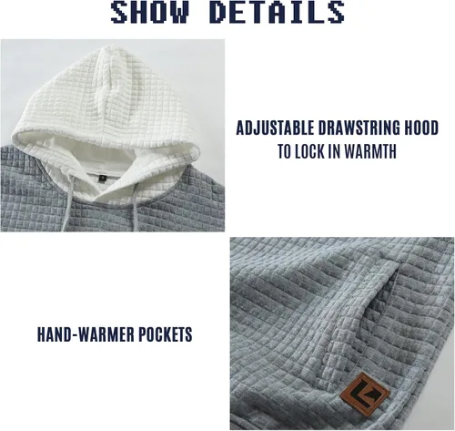 Miniatura 4 de Qichic Sudaderas de manga larga para hombre, con diseño de patchwork a cuadros, jacquard, casual, con cordón